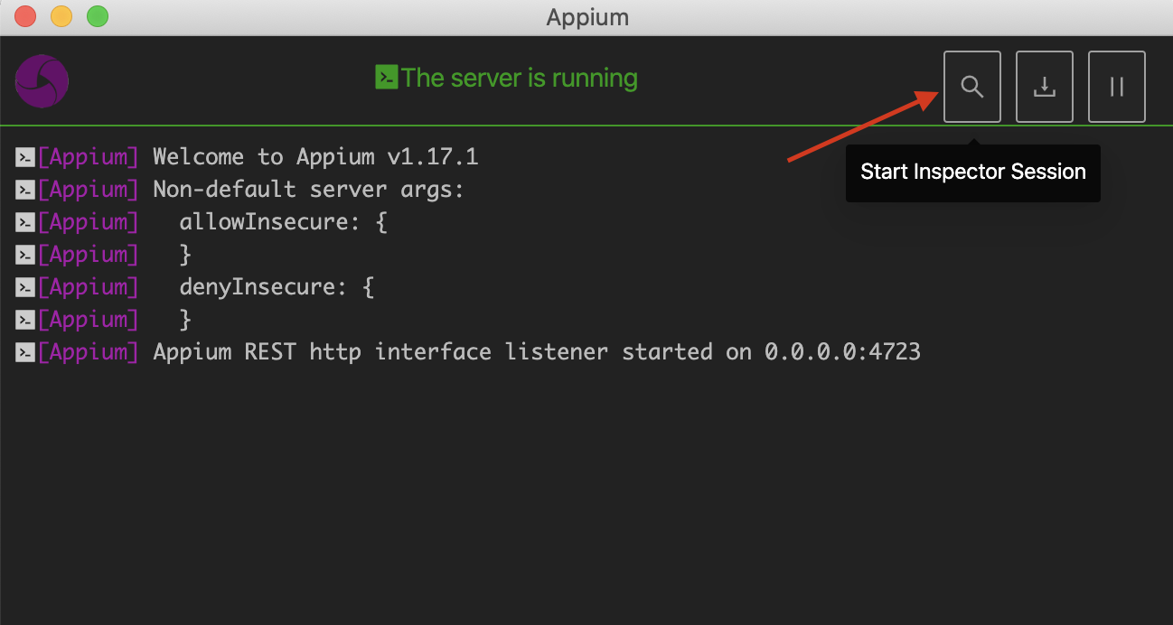 Start Appium inspector